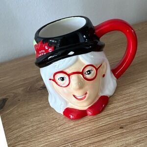 Threshold Mrs Claus‎ Face Mug Red Handle Christmas Holiday Novelty Ceramic